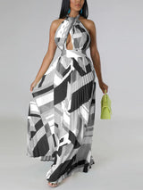 Halter neck pleated maxi dress with keyhole cutout - View 16 | Lwiis