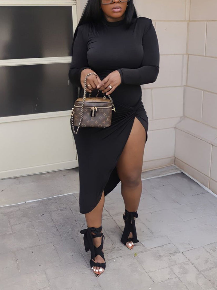 Long Sleeve Mock Neck Knit Dress - View 9 | Lwiis