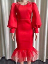 Beaded Patchwork Midi Dress - View 7 | Lwiis