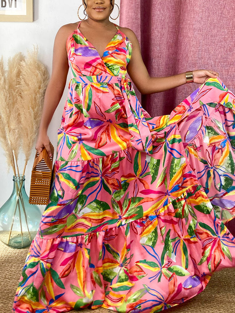 Floral maxi dress with criss-cross back straps - View 10 | Lwiis