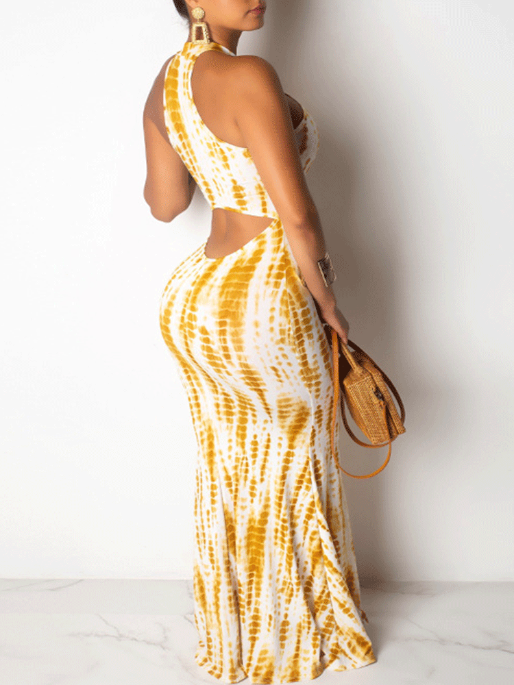Halter neck maxi dress with tie-dye print - View 14 | Lwiis