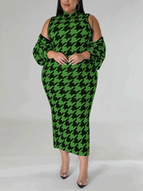 Houndstooth maxi dress with matching cape jacket - View 9 | Lwiis