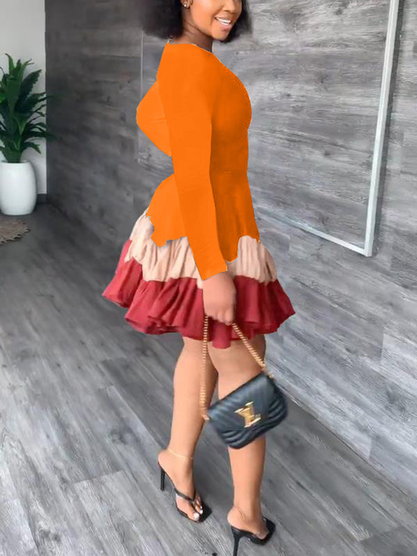 Color Block Ruffle Mini Dress - View 8 | Lwiis