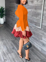 Color Block Ruffle Mini Dress - View 8 | Lwiis