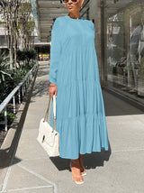 Solid color long sleeve ruffle maxi dress - View 7 | Lwiis