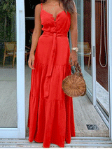 Spaghetti strap maxi dress with tiered skirt and button-down front - View 7 | Lwiis