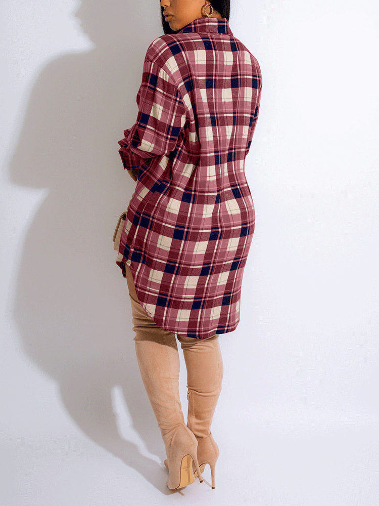 Plaid Button Long Sleeve Shirt Dress - View 6 | Lwiis