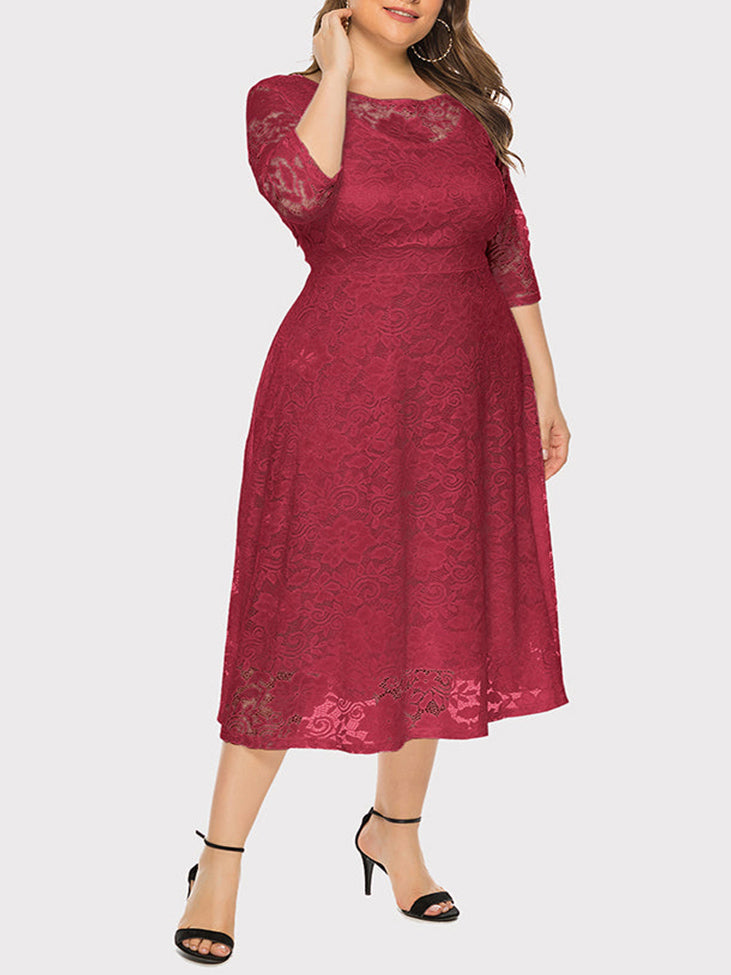 Lace A-Line Midi Dress - View 16 | Lwiis