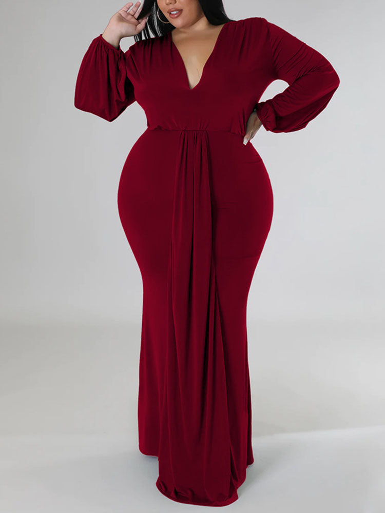 Mermaid maxi dress with V-neck and puff sleeves - View 13 | Lwiis