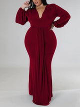 Mermaid maxi dress with V-neck and puff sleeves - View 13 | Lwiis