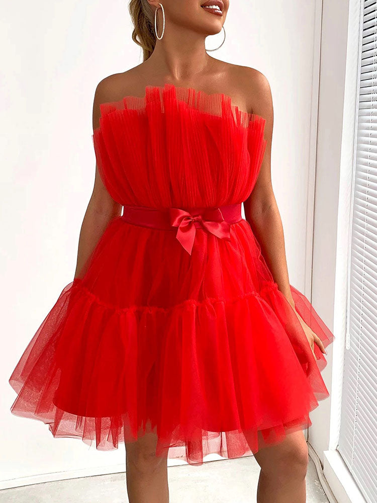 Tulle Bow Cocktail Dress - View 16 | Lwiis