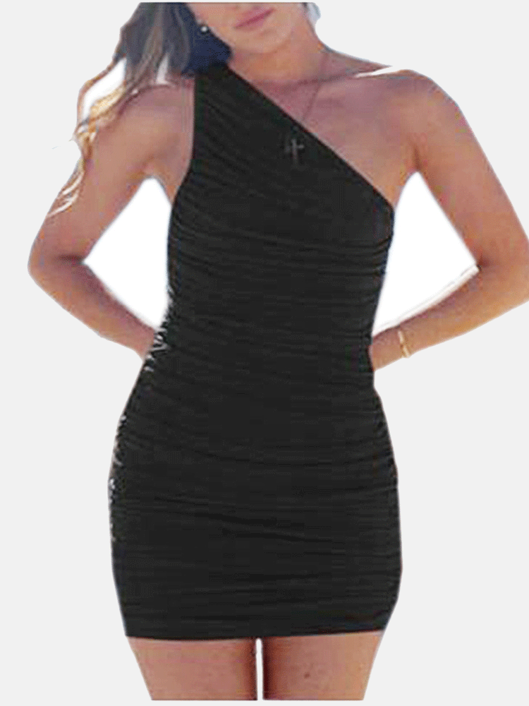 One Shoulder Ruched Mini Dress - View 8 | Lwiis