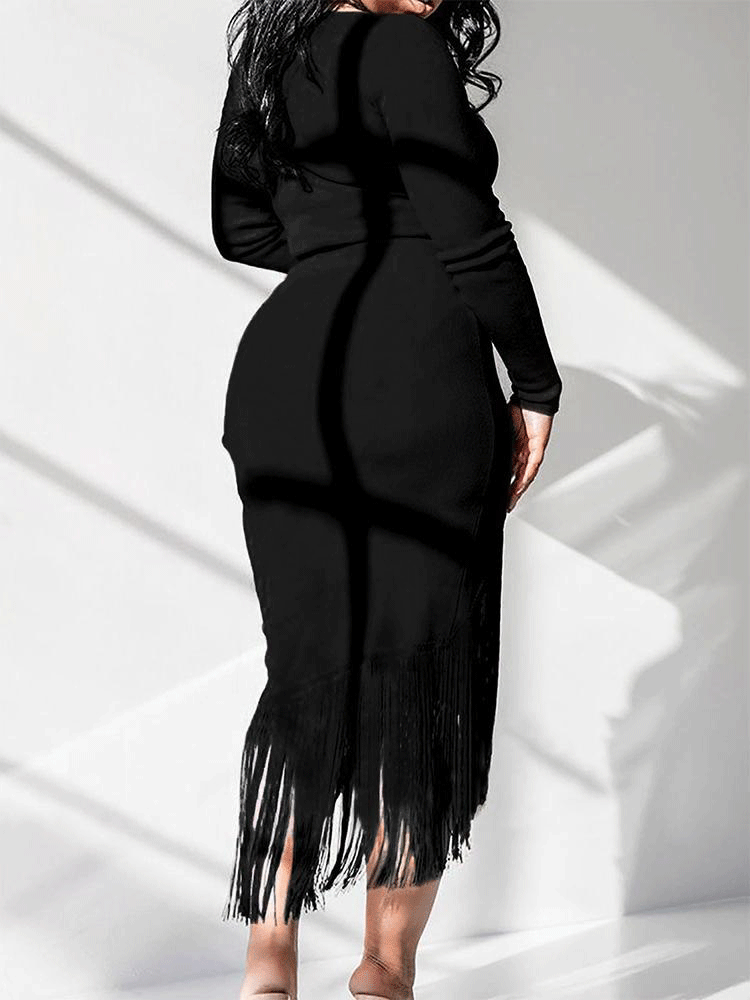 Fitted Tassel Midi Dress - View 13 | Lwiis