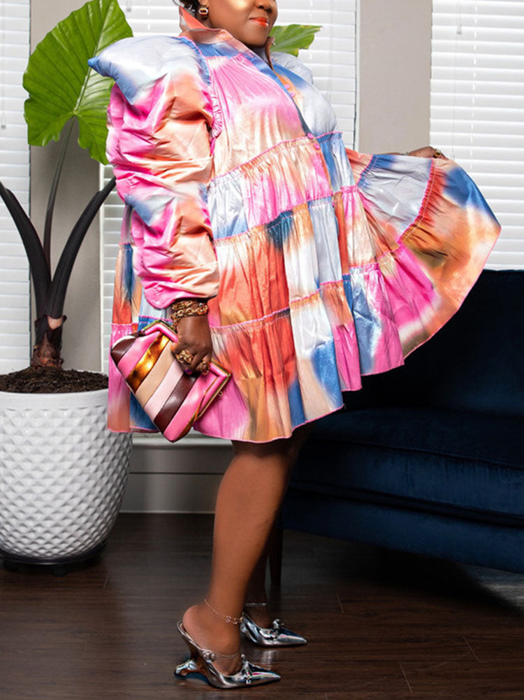 Puff Sleeve Print Mini Dress - View 8 | Lwiis