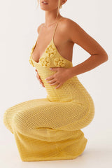 Crochet maxi dress with floral applique detail and open back - View 6 | Lwiis