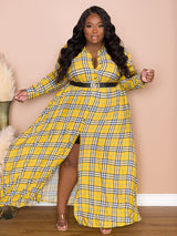 Plaid Belted Maxi Shirtdress - View 8 | Lwiis