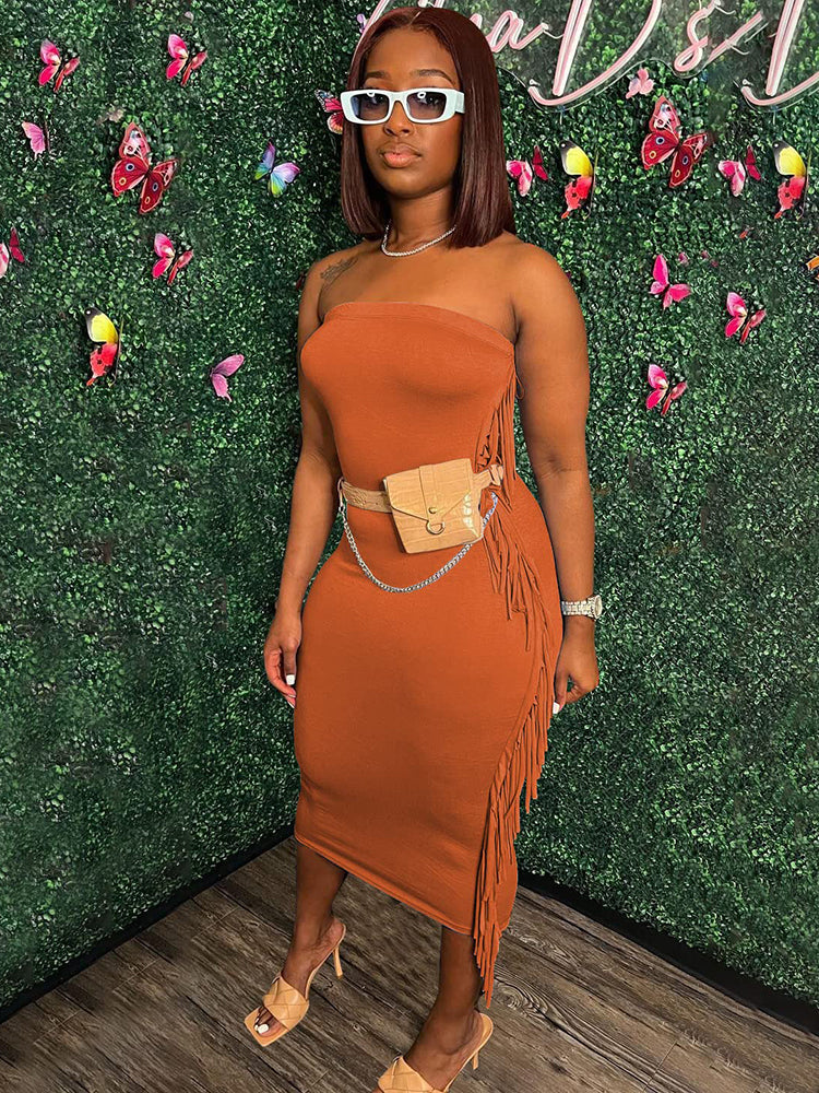 Fitted Fringe Midi Dress - View 8 | Lwiis