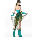 Woman in a green leaf costume, back view