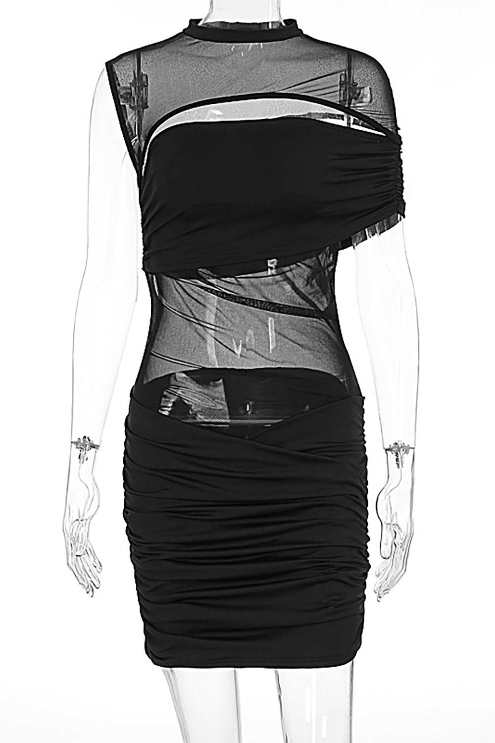 Mock Neck Ruched Mini Dress - View 8 | Lwiis