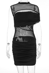 Mock Neck Ruched Mini Dress - View 8 | Lwiis