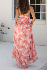 Strapless floral print maxi dress with ruched bodice and high slit - View 6 | Lwiis