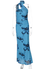Floral print halter neck maxi dress - View 8 | Lwiis