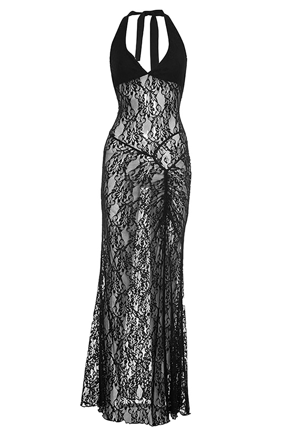 Halter Neck Lace Maxi Dress - View 6 | Lwiis