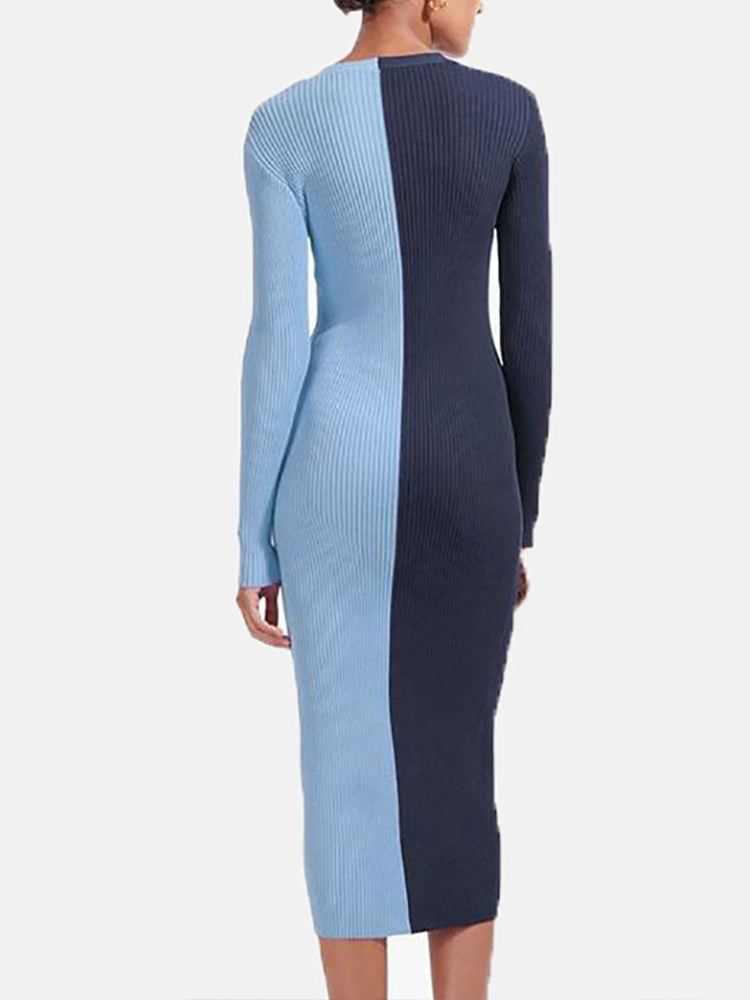 Color block sweater dress with button front - View 6 | Lwiis