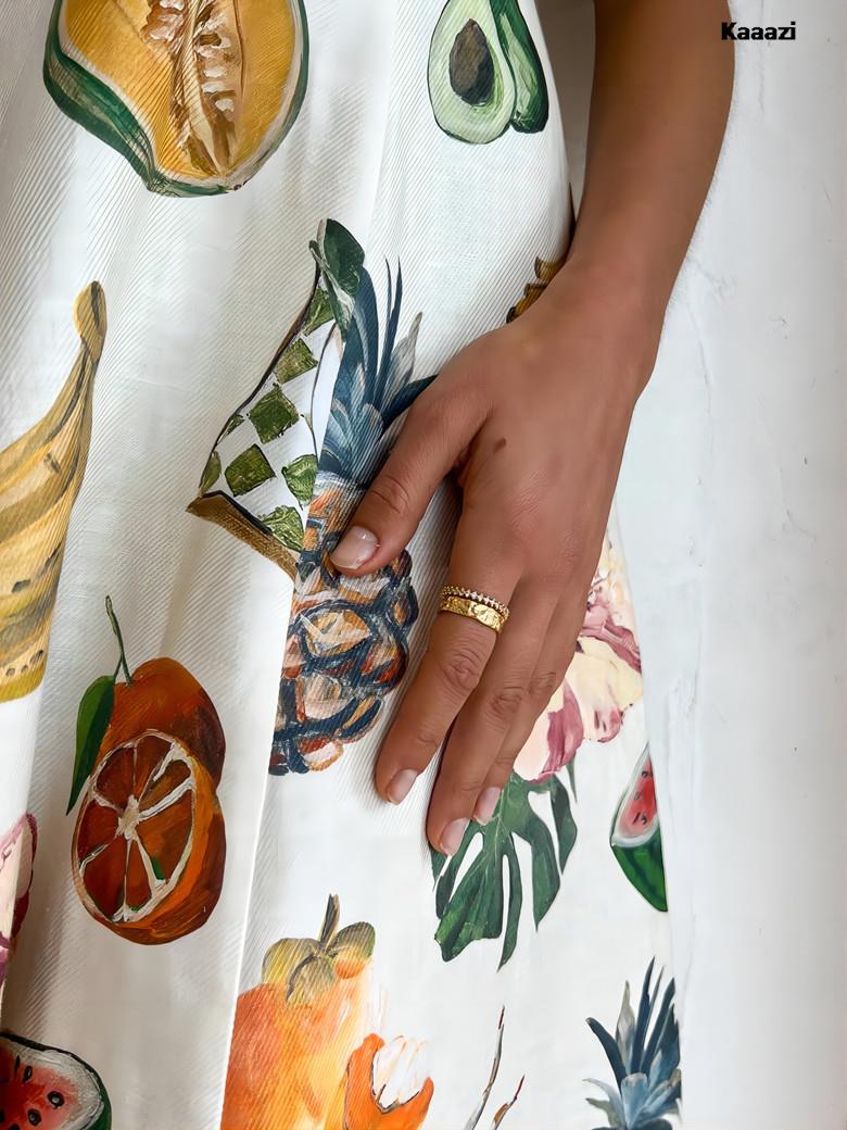 Women's tropical print maxi dress with puff sleeves and round neckline - View 6 | Lwiis