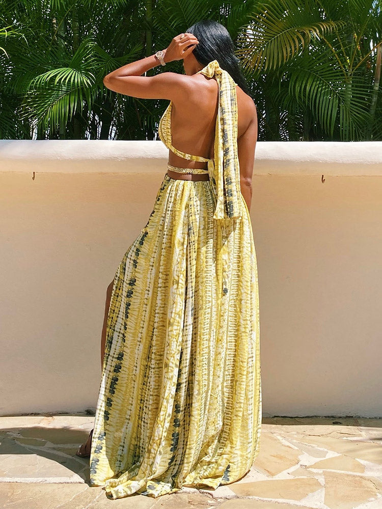 Maxi Halter Dress with Ring Detail - View 21 | Lwiis