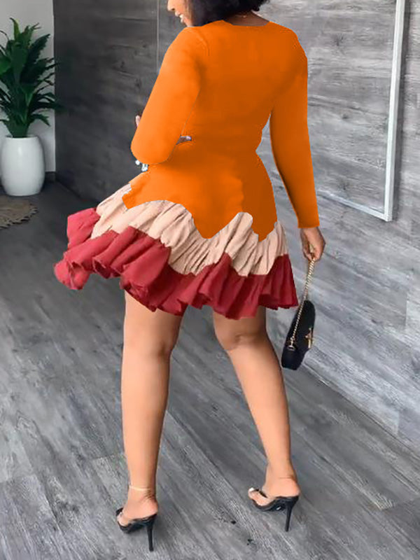 Color Block Ruffle Mini Dress - View 9 | Lwiis