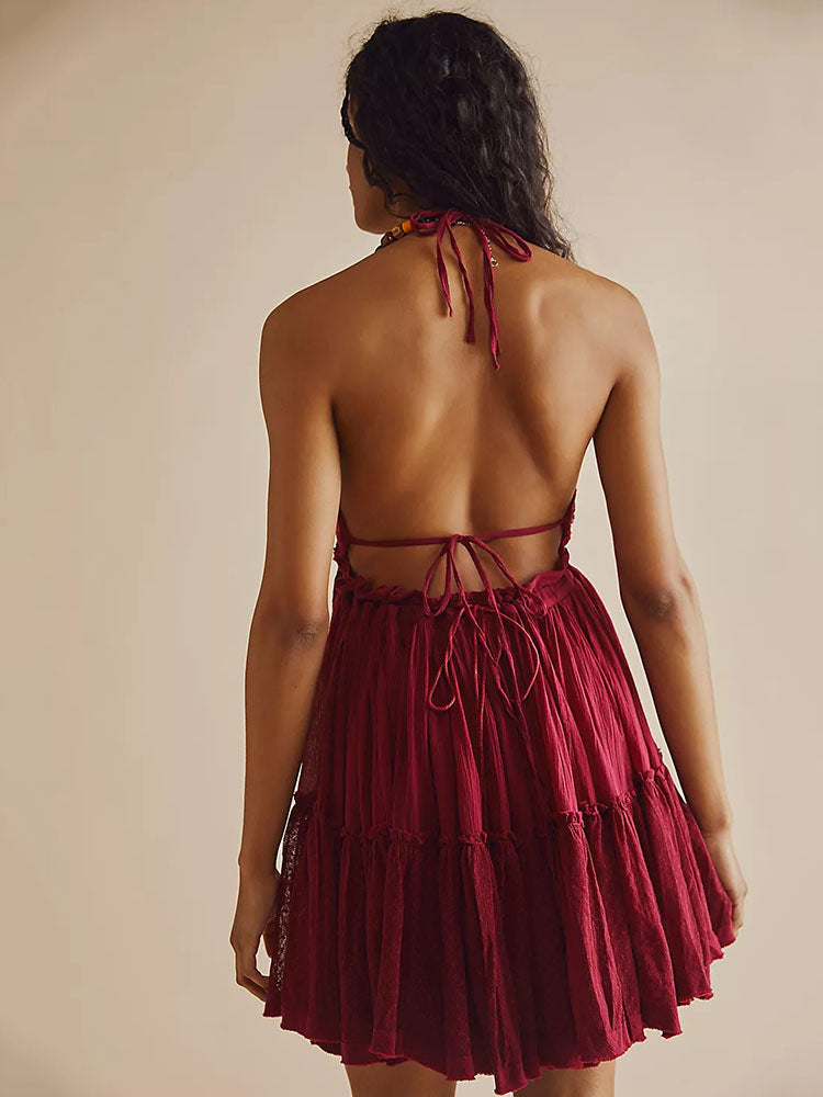 Halter neck mini dress with tiered skirt - View 14 | Lwiis