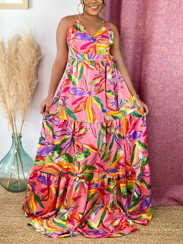 Floral maxi dress with criss-cross back straps - View 11 | Lwiis