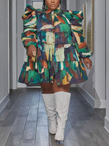 Puff Sleeve Print Mini Dress - View 9 | Lwiis