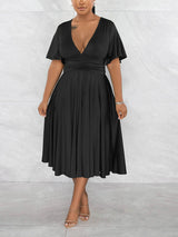 Green midi dress with V-neck and flutter sleeves - View 7 | Lwiis