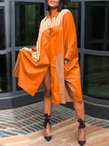Colorblock Turndown Collar Shirt Dress - View 9 | Lwiis