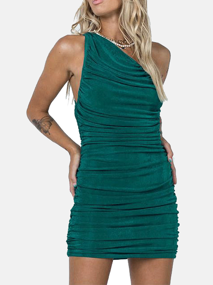 One Shoulder Ruched Mini Dress - View 9 | Lwiis