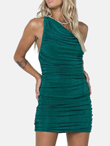 One Shoulder Ruched Mini Dress - View 9 | Lwiis