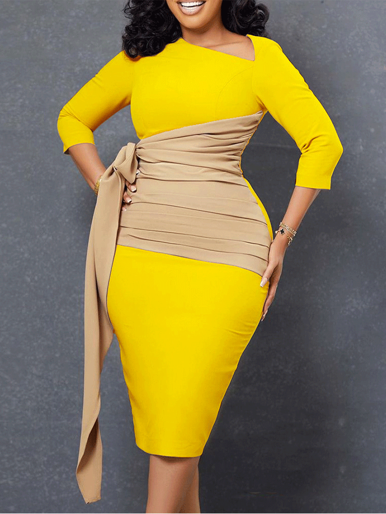 Patchwork Long Sleeve Midi Dress - View 7 | Lwiis