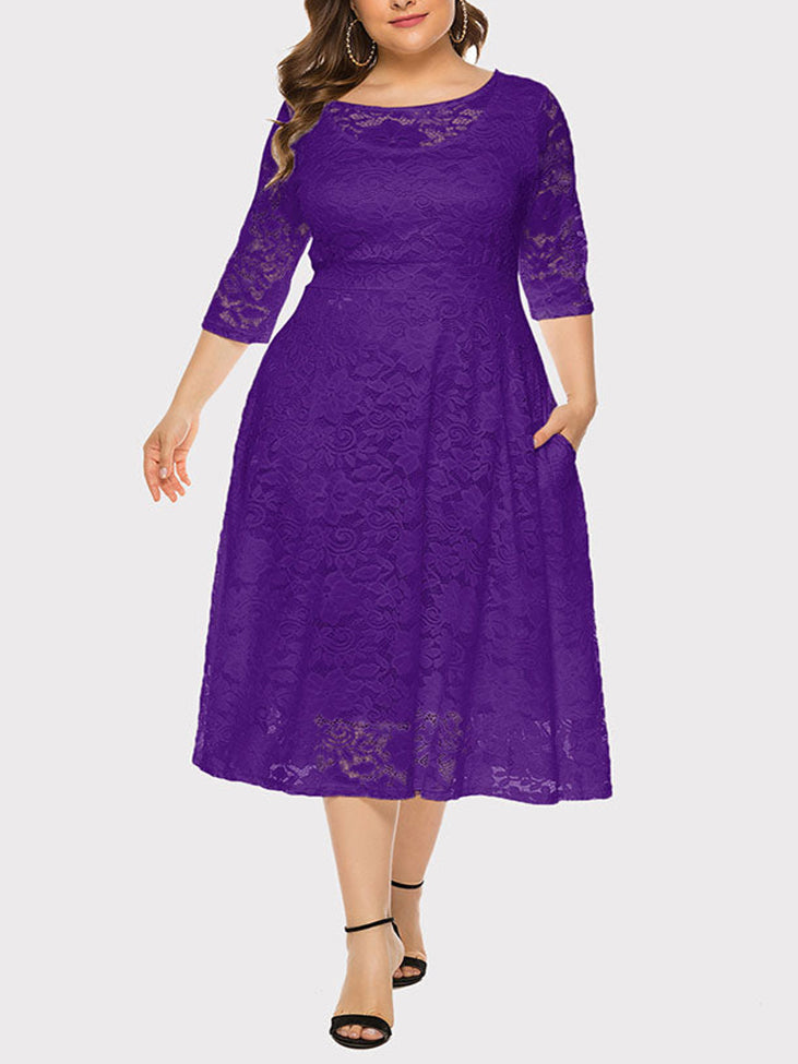 Lace A-Line Midi Dress - View 29 | Lwiis