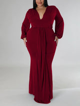 Mermaid maxi dress with V-neck and puff sleeves - View 12 | Lwiis