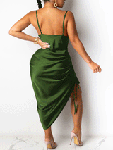 Satin midi dress with cowl neckline - View 7 | Lwiis