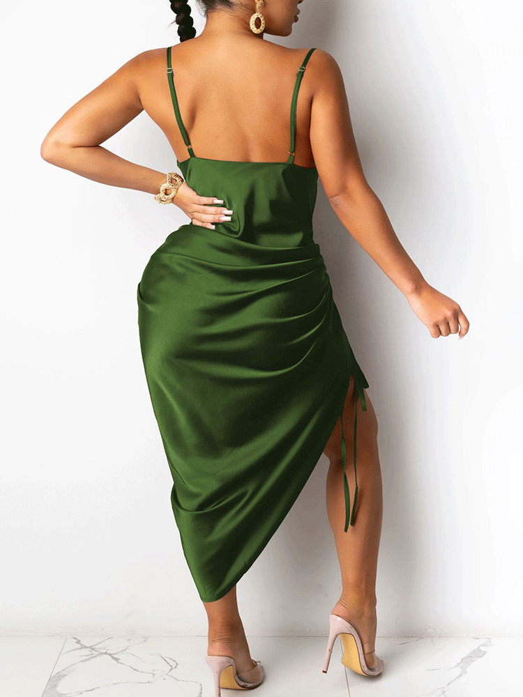 Satin midi dress with cowl neckline - View 7 | Lwiis