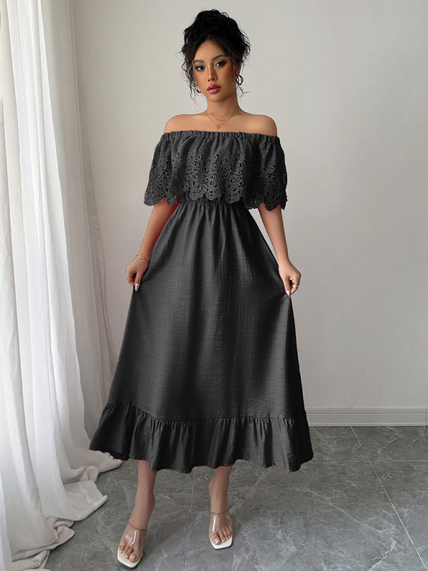 Elegant off-the-shoulder A-line maxi dress - View 8 | Lwiis