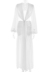 Elegant maxi dress with deep V-neck, cutout waist, and lantern sleeves - View 8 | Lwiis