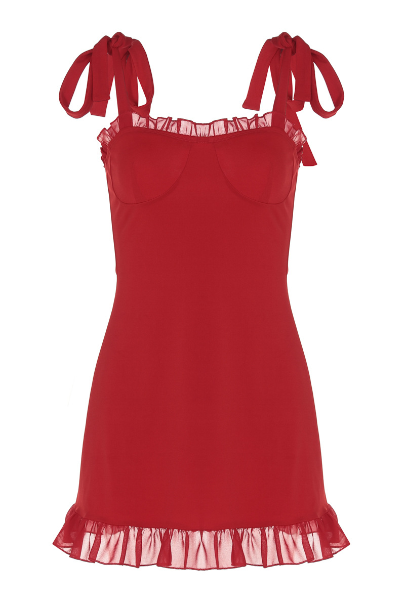 Ruffled Tie Shoulder Mini Dress - View 8 | Lwiis