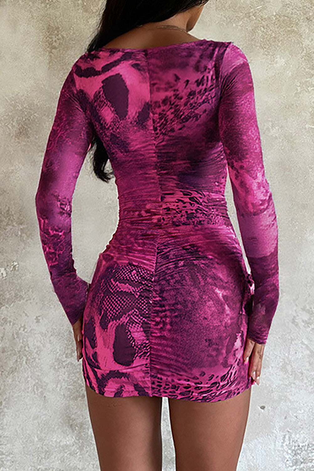 Long sleeve mini dress with irregular neckline and layered ruffles - View 10 | Lwiis