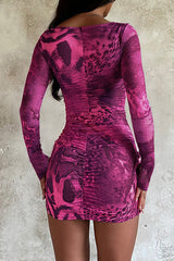Long sleeve mini dress with irregular neckline and layered ruffles - View 10 | Lwiis