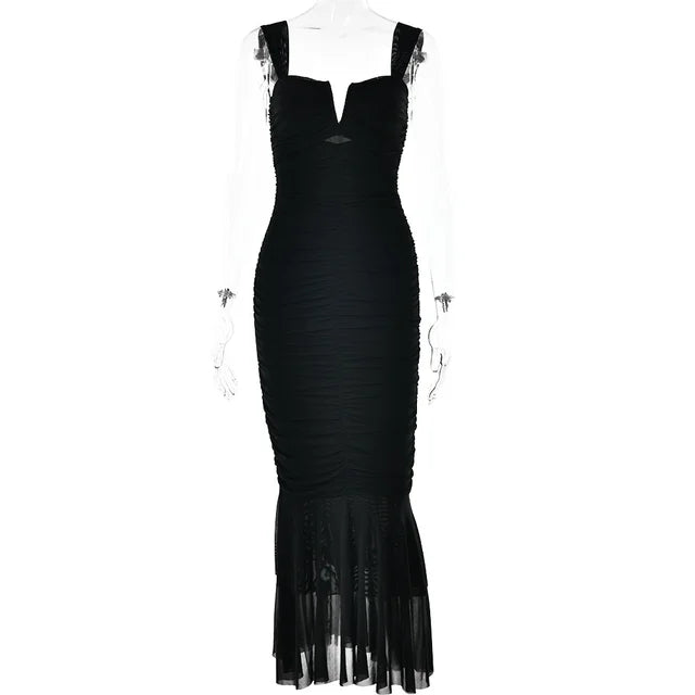 Mermaid Ruched Mesh Maxi Dress - View 8 | Lwiis