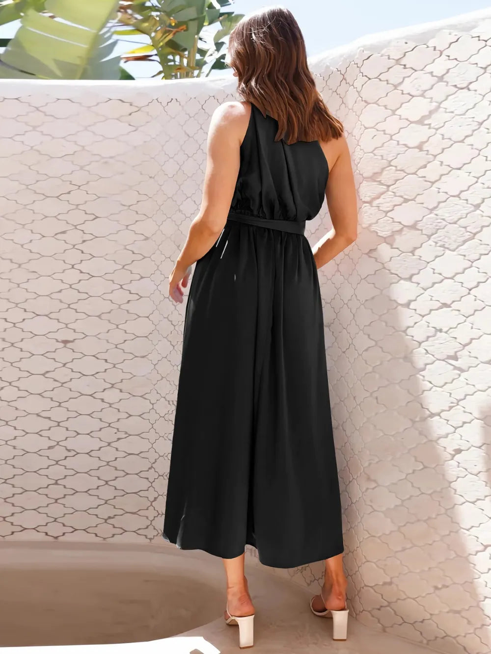 Asymmetrical neckline midi dress - View 16 | Lwiis